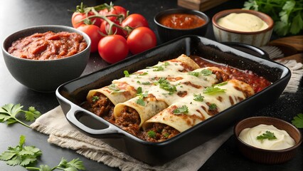 Traditional Honduran Enchiladas with Ground Beef, Lettuce, Cheese, and Tomato Sauce - Hispanic Heritage Month Cuisine