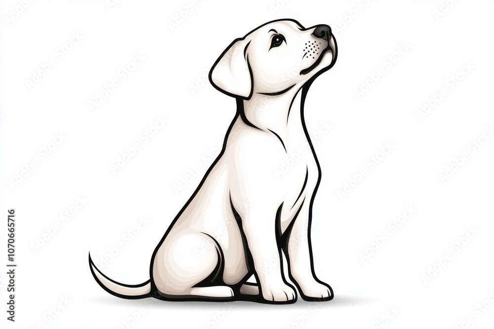 Poster minimalist line art of a dog sitting, with simple lines on a plain white background