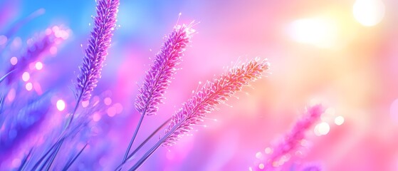 Naklejka premium A bunch of purple flowers with a bright blue sky in the background