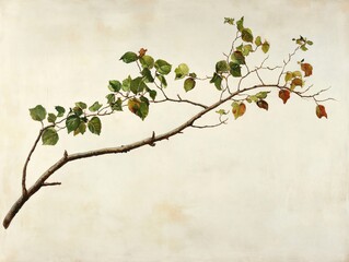 Audubon Style Painting of Branch with Leaves