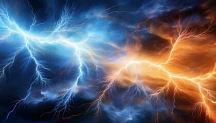 Electric lightning in contrasting orange and cold blue, perfect for capturing intense energy and adding drama to digital designs and graphics