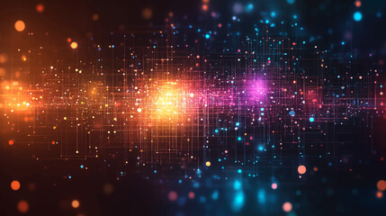Obraz premium Cyber Big Data Flow Particles Bokeh. Digital Neural Network Concept of AI Artificial Intelligence Technology Learning. Digital Communication Science Technology Presentation Vector Illustration.
