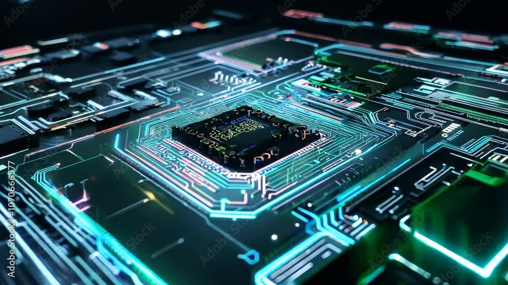 Aufkleber motherboard with chips transferring network signals. circuit board concept with calculations on the 