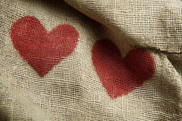 Subtle linen texture with faded red hearts.