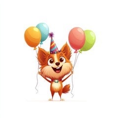Fototapeta premium Happy Cartoon Dog Celebrating Birthday with Balloons