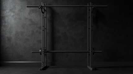 Black Metal Weightlifting Squat Rack Against a Dark Wall
