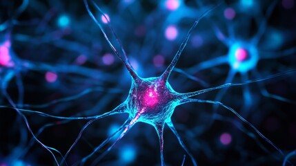 A close-up view of neurons showcasing their structure and connections in a vibrant, colorful design.