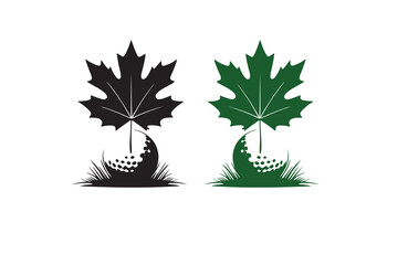Golf and maple leaf silhouette vector logo