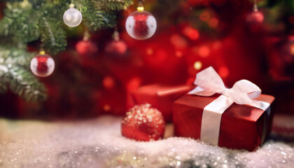 Święta, kartka świąteczna z miejscem na tekst i życzenia, Merry Christmas, Boże Narodzenie, prezenty, gwiazdka, zielone tło	