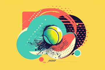 Abstract tennis ball art with vibrant geometric shapes
