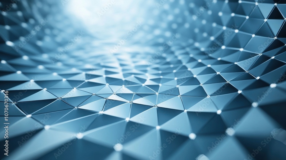 Poster a close-up view of a blue, geometric mesh with intricate triangular patterns, creating a sense of de