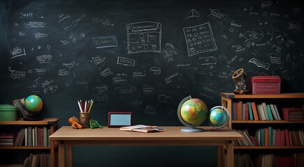blackboard with chalk, classroom with blackboard, blackboard in the classroom, school classroom with blackboard