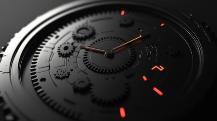 Close-up of a Black Watch Face with Orange Hands