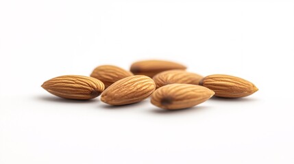 Obraz premium Close-Up of Almonds on White Background: A Healthy Snack