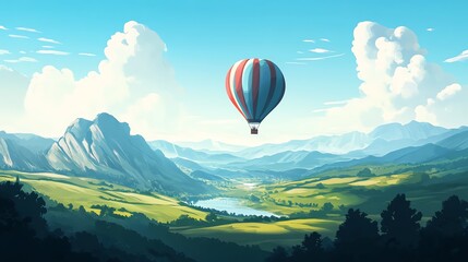 Fototapeta premium a 2D cartoon illustration of a person riding a horse on a trail, nature and adventure, white background--ar 16:9