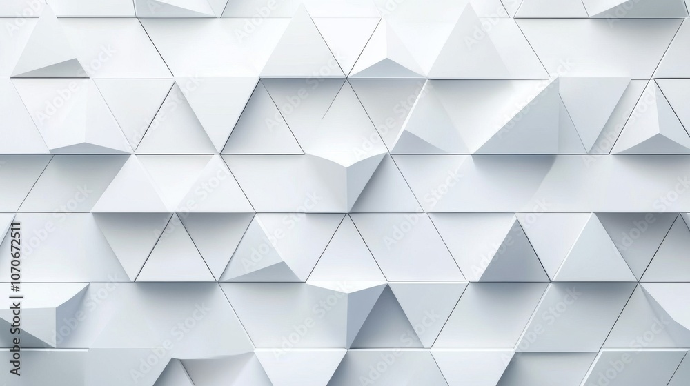 Poster Abstract white geometric pattern with three-dimensional triangular shapes creating a modern, sleek design.