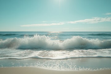 Fototapeta premium Waves Crashing onto Empty Beach Under Sunlight