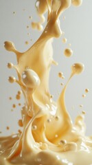 A Creamy Yellow Liquid Splash with Droplets and Bubbles