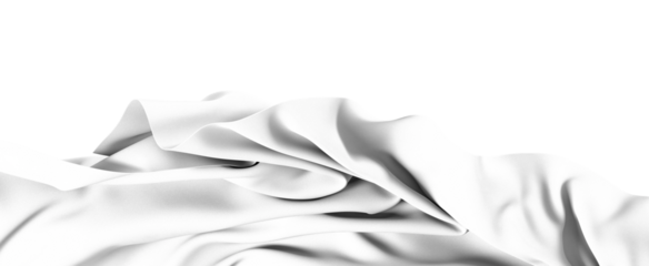 Close-up image of smooth white fabric with a black border, showcasing its texture and soft curves. The fabric drapes elegantly, creating a minimalist and abstract design.