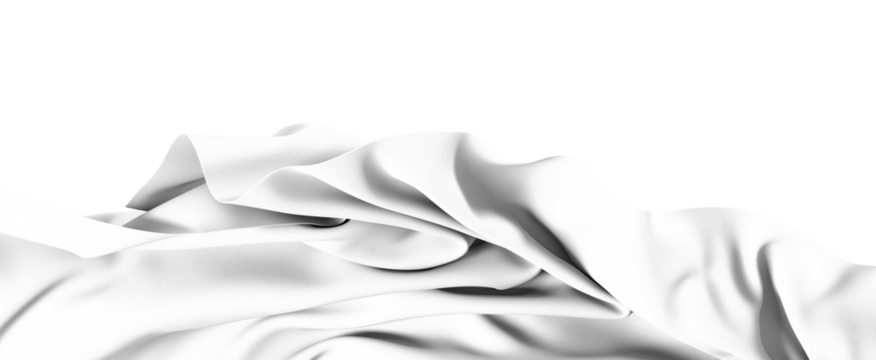 Close-up image of smooth white fabric with a black border, showcasing its texture and soft curves. The fabric drapes elegantly, creating a minimalist and abstract design.