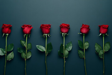 Fototapeta premium Dramatic Red Rose Petals on Dark Background – Bold Floral Arrangement for Romantic Celebrations and Luxury Decor