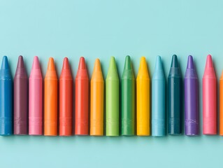 Colorful Crayons on Blue Background