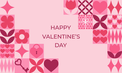 Valentine's day banner with pink geometric elements. Template for Valentine holiday design