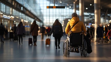 Traveling Accessibility: An Inclusive Journey at Modern Airport with Wheelchair User Among Passengers