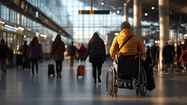 Traveling Accessibility: An Inclusive Journey at Modern Airport with Wheelchair User Among Passengers