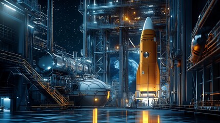 The launch base with fueling operations before a satellite launch.