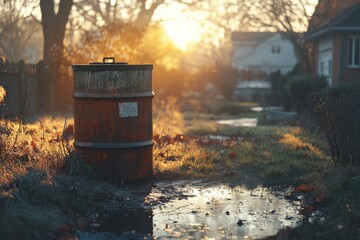 Obraz premium Morning Light on a Barrel in a Residential Setting