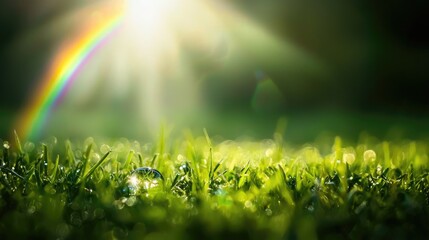 Obraz premium Morning Dew on Bright Green Grass