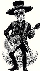 Day of the Dead guitarist illustration.