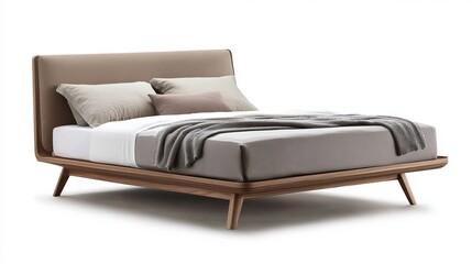 Obraz premium A minimalist cutout white background with a modern double bed 