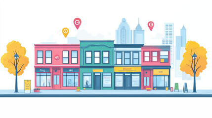 Fototapeta premium Tourists planning trip, route, itinerary on digital map. Couple marking locations in online guide with pin pointers for vacation journey. Flat graphic vector illustration background.
