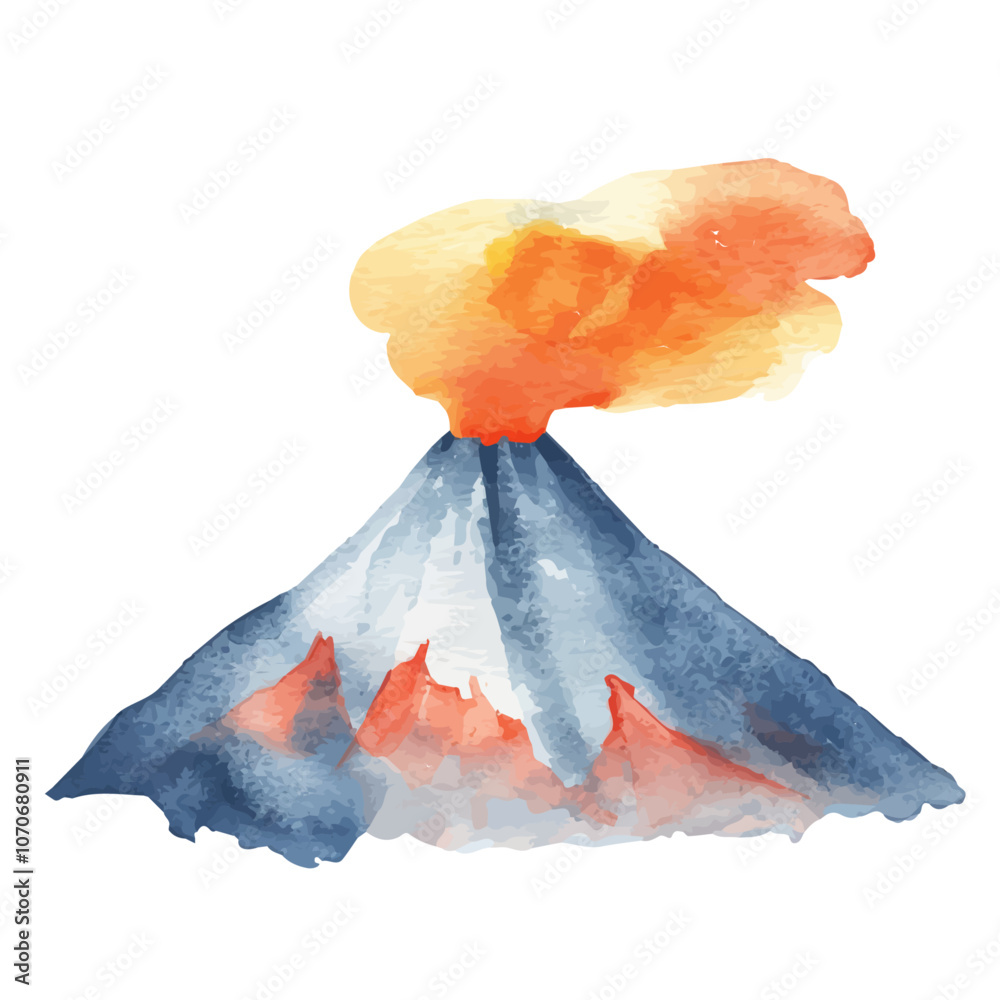 Canvas Prints A watercolor vector of a volcano, isolated on a white background.