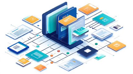 Computer network security technology. Vector illustration structure communications with data center or online server via protected internet connection. Cyber security data concept home network.