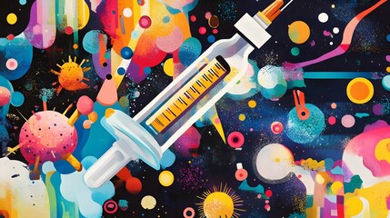 3d illustration abstract viral infection causing chronic disease. concept of vaccination, 3d illustration, 3d rendering. World Immunization week. Vaccine for all awareness.