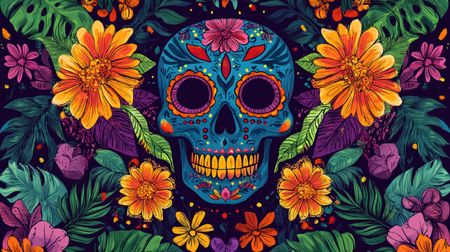 Calavera sugar skulls. Mexican dia de los muertos day of the dead holiday skulls. Cartoon vector set of male and female craniums with floral pattern. Traditional calaca heads for Death celebration.