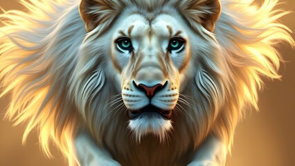 Naklejka premium Majestic White Lion Staring Intently Beautiful Eyes Captivating Mane Powerful Presence Wild Animal