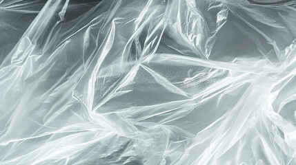Obraz premium A close-up of the transparent plastic wrap material, with clear textures and a glossy surface. The background is white to highlight the texture of each layer of the wrapping film.