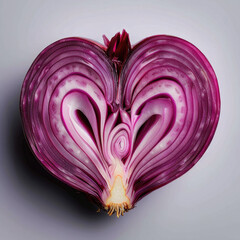 A halved red onion shaped like a heart