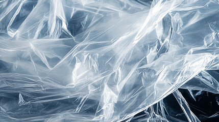 A close-up of the transparent plastic wrap material, with clear textures and a glossy surface. The background is white to highlight the texture of each layer of the wrapping film.