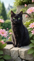black cat on the grass