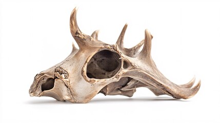 Deer Skull with Antlers on White Background