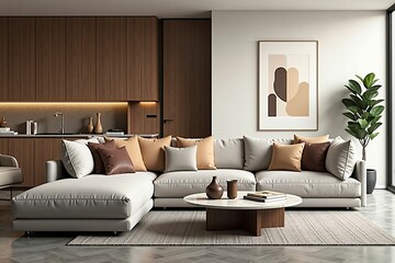 Modern Luxury Living Room with Minimalist Design and Cozy Neutral Colors for a Sophisticated Home Interior