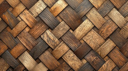 Fototapeta premium Woven wooden pattern with brown and dark wood strips.