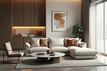 Modern Luxury Living Room with Minimalist Design and Cozy Neutral Colors for a Sophisticated Home Interior