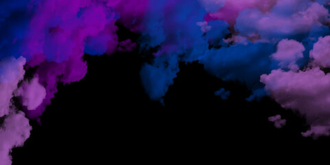 An ethereal pink, blue cloud of smoke swirling against a black background, creating a captivating and dreamlike atmosphere. Colorful paint drops from above mixing in water. Ink swirling underwater