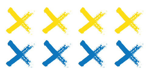 Obraz premium Dirty grunge hand drawn with brush strokes cross x vector illustration icon set. Cross mark wrong symbol graphic design collection. Check mark symbol NO button for vote in check box, web, etc
